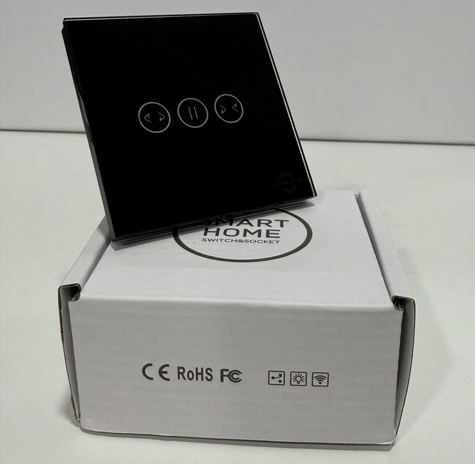 Tuya WiFi Touch Curtain Switch with Neutral, Left & Right Control, Tempered Glass Panel, Fire-Proof PC, Alexa & Google Home Compatible